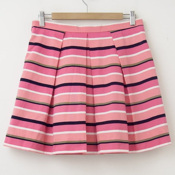 Cotton Pleated Striped A-line Skirt - Picture 2 of 6